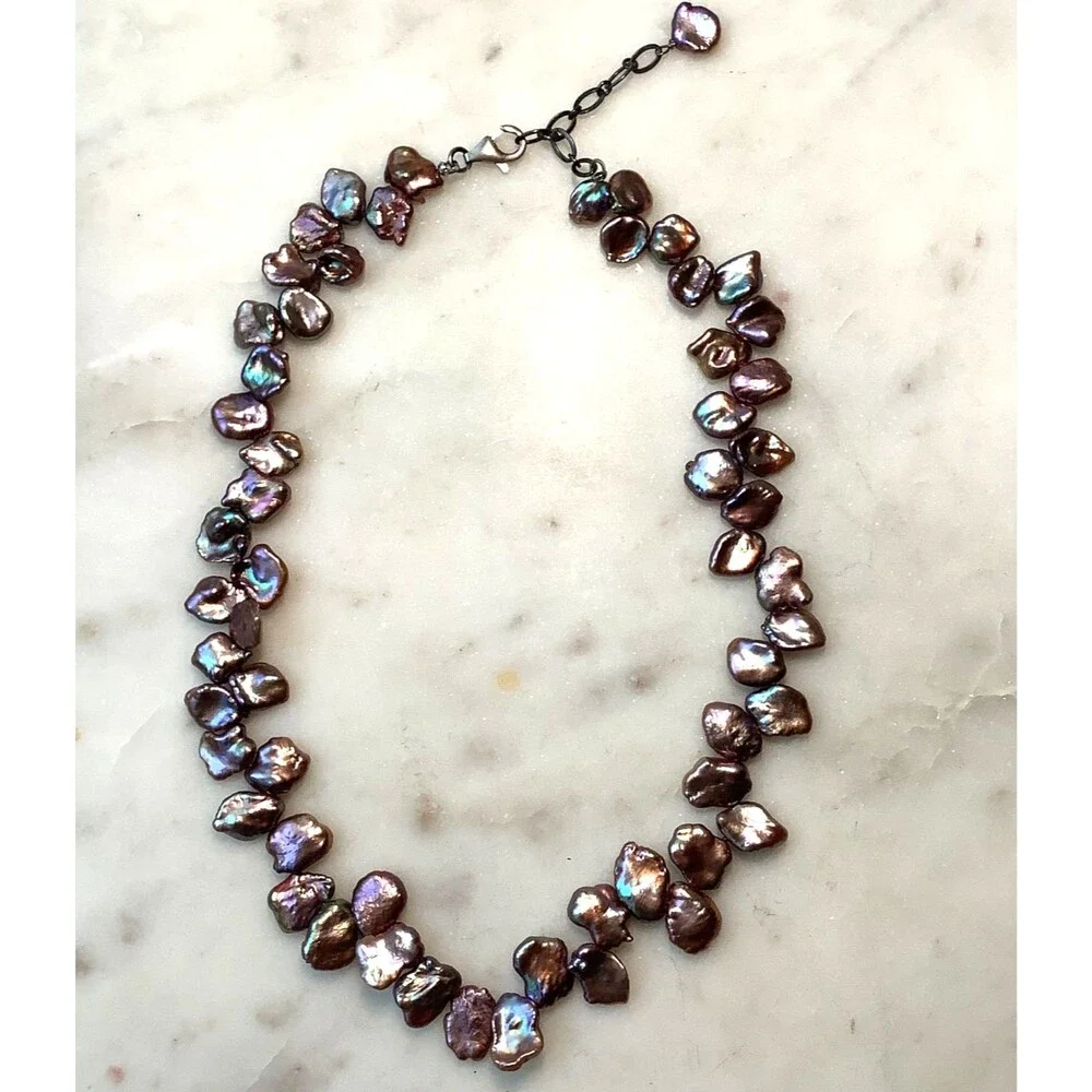 Peacock Pearl Necklace Baroque Iridescent Choker Sterling Silver 18